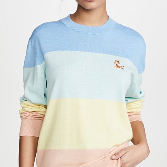 MAISON KITSUNE Sweaters - Maison Kitsune Merinos Rainbow Stripes Pullover